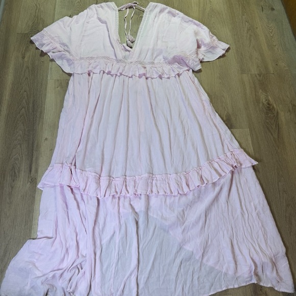 Free‎ People Dress Small  Womens Pink Paradiso Lace Maxi Waterfall Tassel - Picture 4 of 5